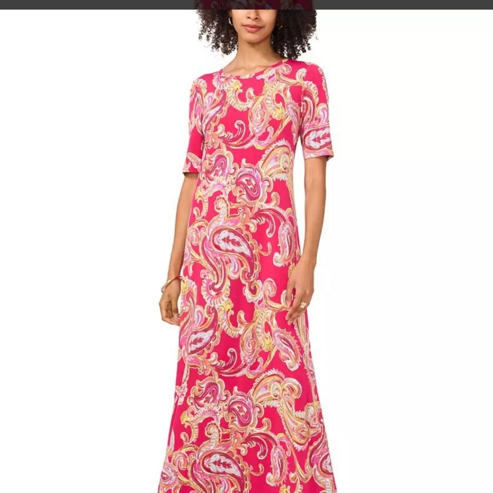 Vince Camuto size Medium NWT ladies maxi dress. Dark pink paisley.